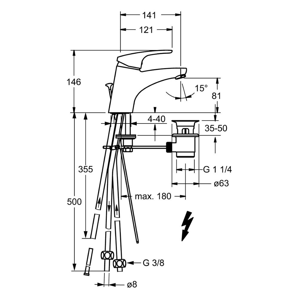 Hansa Mix Einhebel-Waschtischbatterie, Kupferrohr, Zugstangen-Ablaufgarnitur, Ausladung... HANSA-01131183 4015474271166 (Abb. 4)