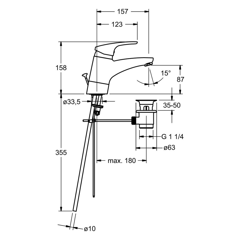 Hansa Mix Einhebel-Waschtischbatterie, Kupferrohr, Zugstangen-Ablaufgarnitur, Ausladung... HANSA-01192183 4015474271210 (Abb. 4)