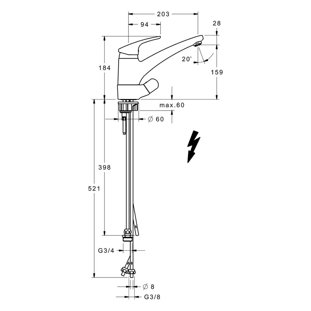 Hansa Mix Küchenarmatur mit Spülmaschinenventil, Kupferrohr, Ausladung 203mm, DN 15, Ch... HANSA-01211183 4015474276611 (Abb. 4)