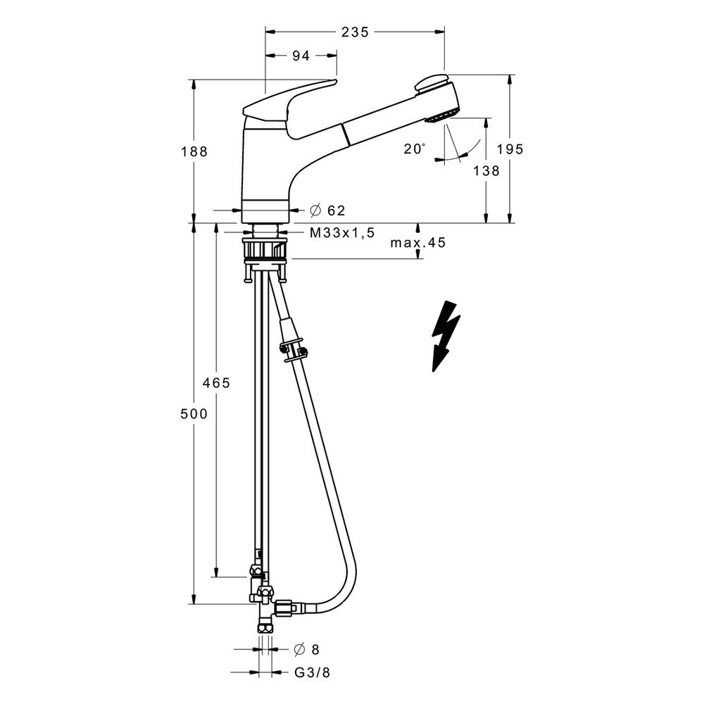 Hansa Mix Einhebel-Küchenarmatur, Niederdruck, Kupferrohr, 2-strahlig, Ausladung 235mm,... HANSA-01361183 4015474276673 (Abb. 4)