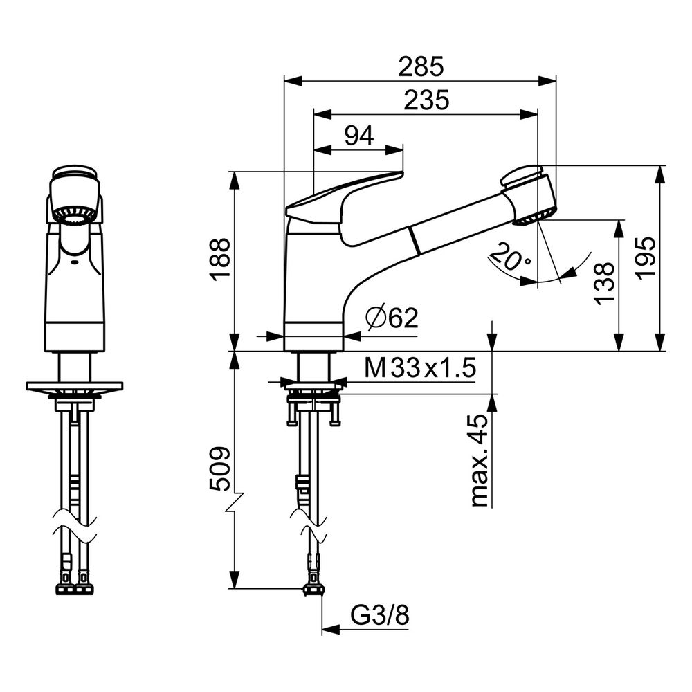 Hansa Mix Einhebel-Küchenarmatur, 2-strahlig Ausladung 235mm, DN 15, Chrom, 01382283... HANSA-01382283 4015474276628 (Abb. 4)