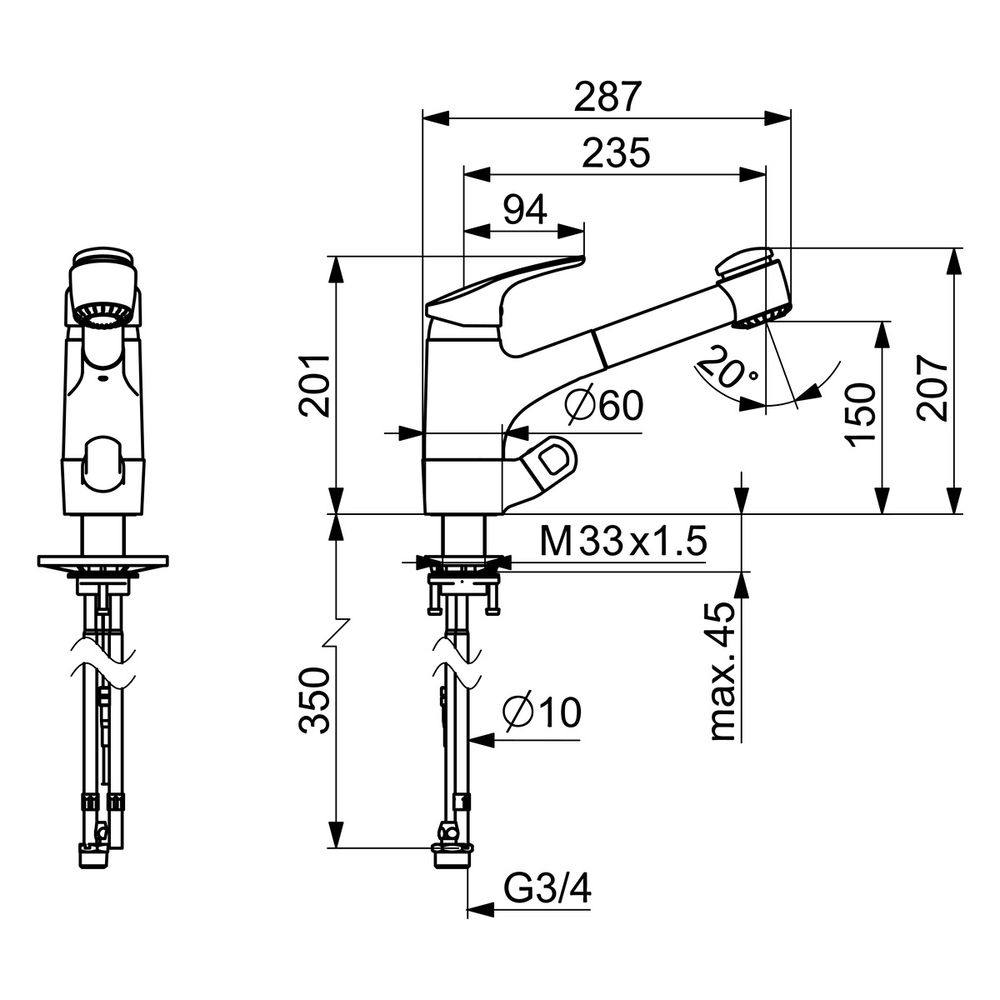 Hansa Mix Einhebel-Küchenarmatur mit Spülmaschinenventil, Kupferrohr 2-strahlig, Chrom,... HANSA-01392183 4015474276666 (Abb. 4)
