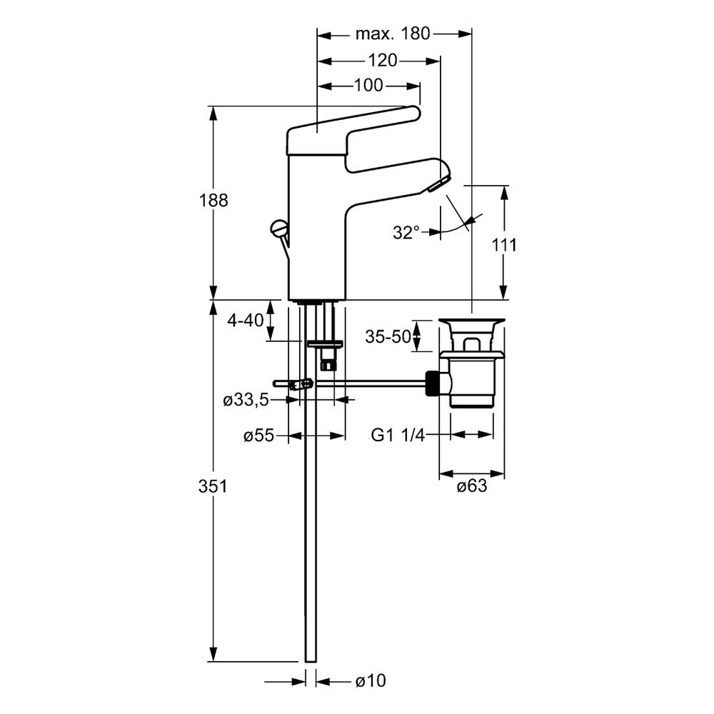 Hansa Medipro Einhebel-Waschtischbatterie, Kupferrohr, Zugstangen-Ablaufgarnitur, Ausla... HANSA-01612103 4015474266735 (Abb. 4)