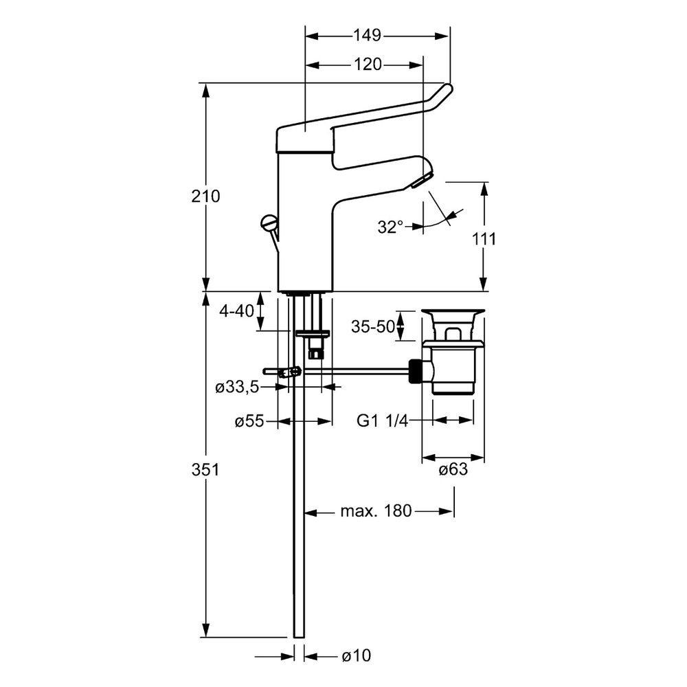 Hansa Medipro Einhebel-Waschtischbatterie, Kupferrohr, Zugstangen-Ablaufgarnitur, Bügel... HANSA-01612105 4015474266797 (Abb. 4)