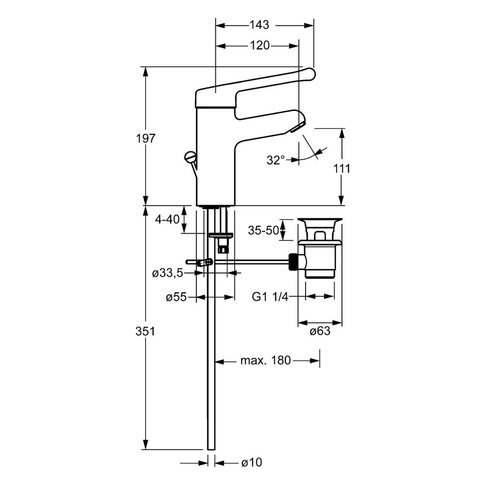 Hansa Medipro Einhebel-Waschtischbatterie, Kupferrohr, Zugstangen-Ablaufgarnitur, Bedie... HANSA-01612106 4015474266841 (Abb. 4)