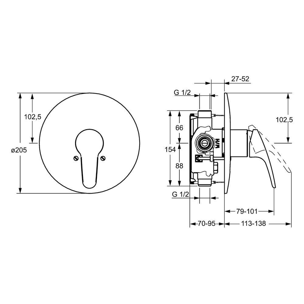 Hansa Mix Einhebel-Fertigmontageset für Brausebatterie, Rosette rund, Chrom, 01859183... HANSA-01859183 4015474271456 (Abb. 4)