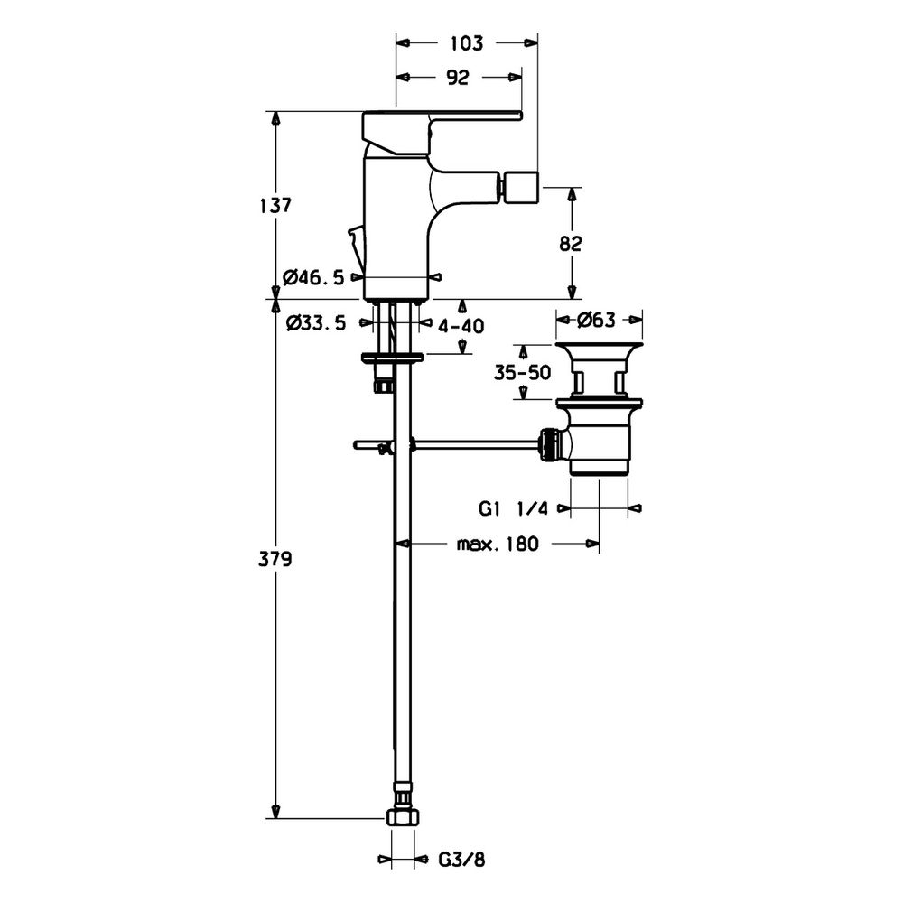 Hansa Ronda Einhebel-Bidetbatterie, Zugstangen-Ablaufgarnitur, Ausladung 103mm, DN 15, ... HANSA-03063273 4015474212640 (Abb. 4)