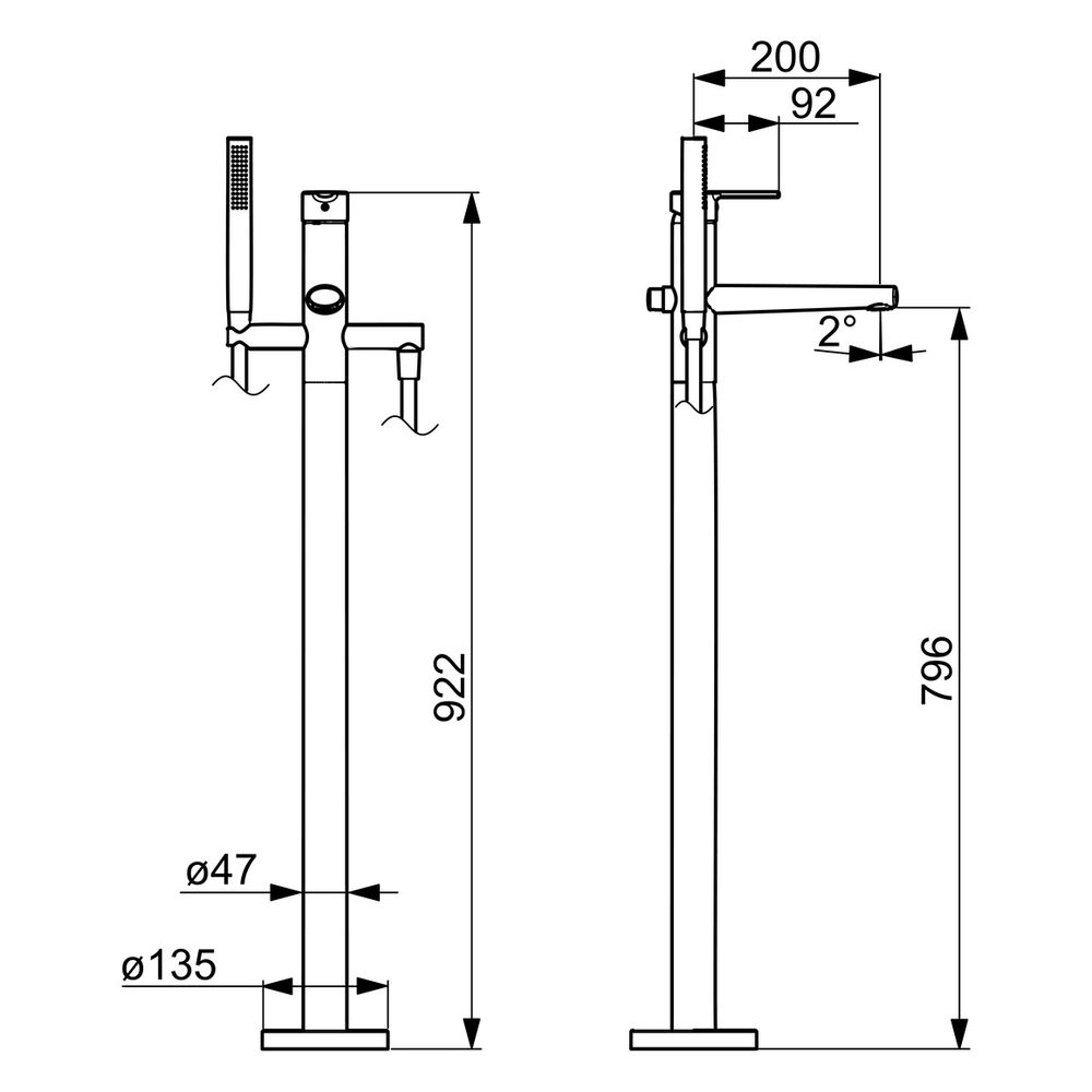 Hansa Ronda Einhebel-Badebatterie mit Standrohr, 1-strahlig, Ausladung 200mm, DN 15, Ch... HANSA-03422073 4015474252479 (Abb. 4)