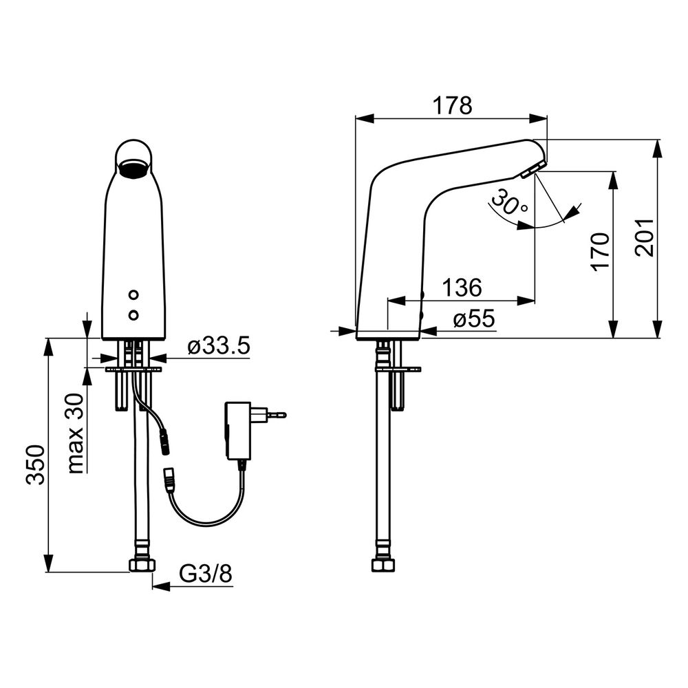 Hansa Medipro Waschtischbatterie XL, 230/9V, Kaltwasser, Bluetooth, Ausladung 136mm, DN... HANSA-05682029 4057304005008 (Abb. 6)
