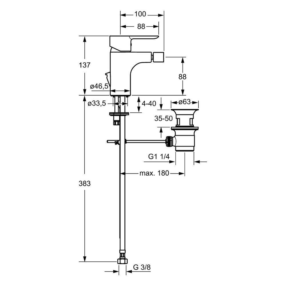 Hansa Ligna Einhebelmischer Bidetbatterie, Zugstangen-Ablaufgarnitur, Ausladung 100mm, ... HANSA-06063203 4015474248090 (Abb. 4)