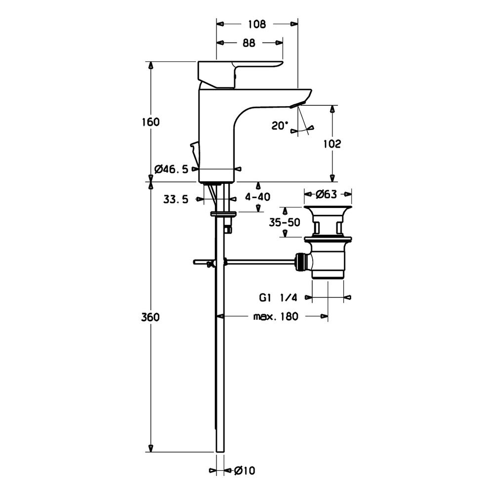 Hansa Ligna Einhebelmischer Waschtischbatterie, Zugstangen-Ablaufgarnitur, Ausladung 10... HANSA-06092103 4015474251908 (Abb. 4)