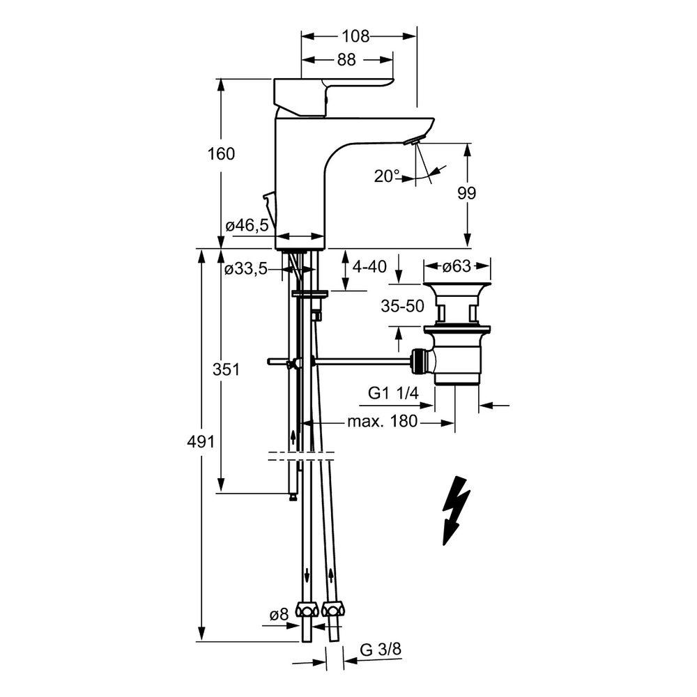 Hansa Ligna Einhebelmischer Waschtischbatterie 0613 Kupferrohr Zugstangenablaufgarnitur... HANSA-06131103 4015474248571 (Abb. 4)