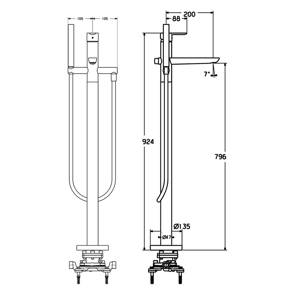 Hansa Ligna Einhebelmischer Badebatterie mit Standrohr, 1-strahlig, Ausladung 200mm, DN... HANSA-06462083 4015474250239 (Abb. 4)