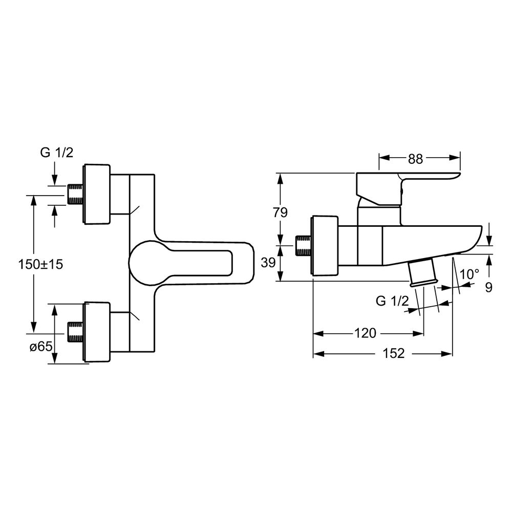 Hansa Ligna Einhebelmischer Wannenfüll- und Brausebatterie, Ausladung 152mm, DN 15, Chr... HANSA-06742103 4015474248601 (Abb. 4)