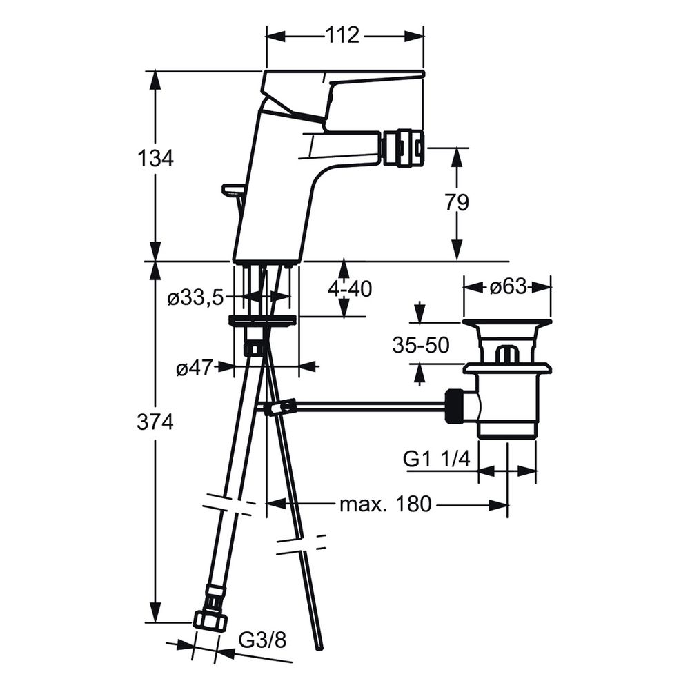 Hansa Twist Einhebelmischer Bidet-Batt 0906 BügelhebelZugstangenablaufgarnitur Ausladun... HANSA-09063285 4015474259812 (Abb. 6)