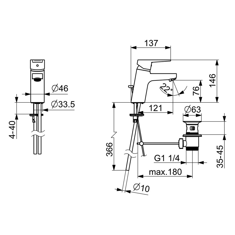 Hansa Twist Einhebel-Waschtischbatterie, Kupferrohr, Zugstangen-Ablaufgarnitur, Ausladu... HANSA-09092183 4015474259799 (Abb. 6)