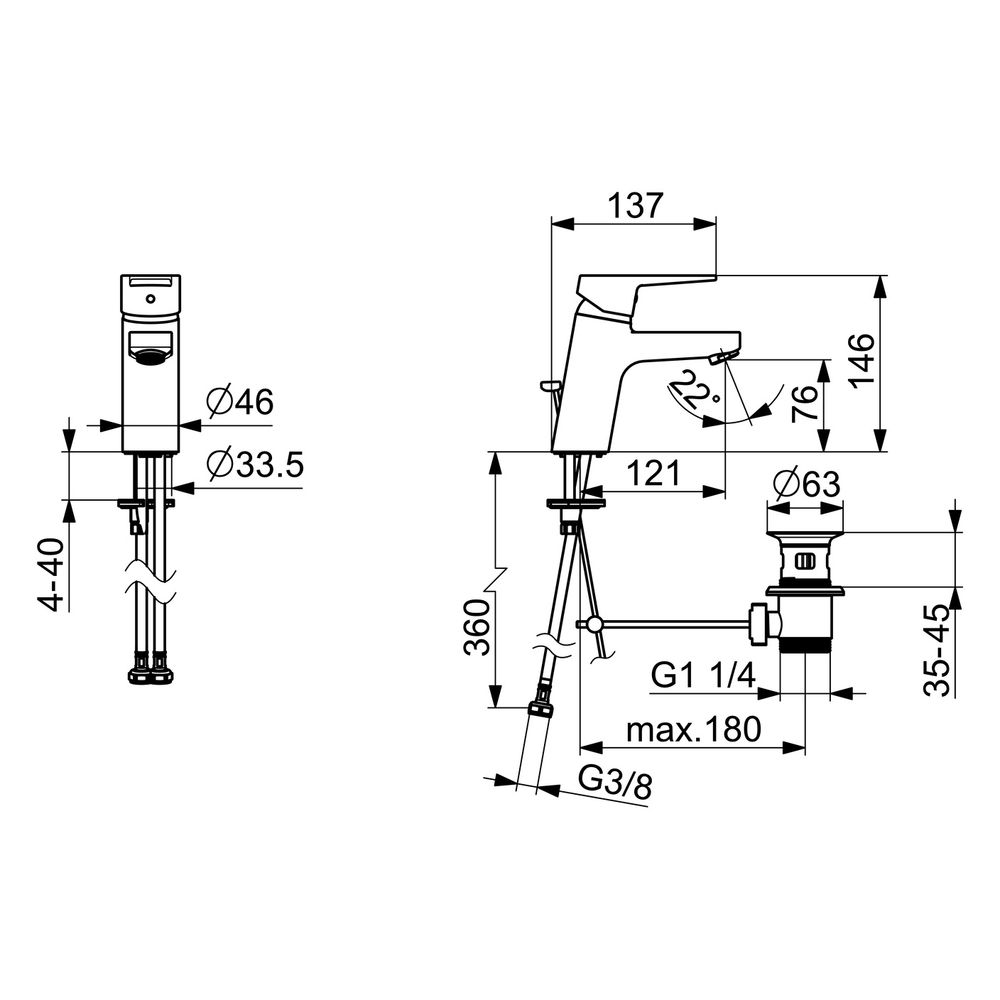 Hansa Twist Einhebel-Waschtischbatterie, Zugstangen-Ablaufgarnitur, Ausladung 121mm, DN... HANSA-09092283 4015474259768 (Abb. 6)