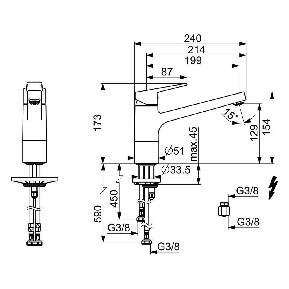 Hansa Twist Einhebel-Küchenarmatur, Niederdruck, Kupferrohr Ausladung 199mm, DN 15, Chr... HANSA-09121183 4015474261143 (Abb. 6)