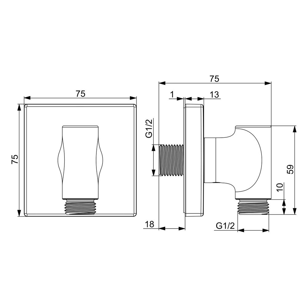 Hansa Wandanschlussbogen, G 1/2", Messing/Verbundwerkstoff, Rosette eckig, Matt-Schwar... HANSA-290023-33 6414150105432 (Abb. 6)
