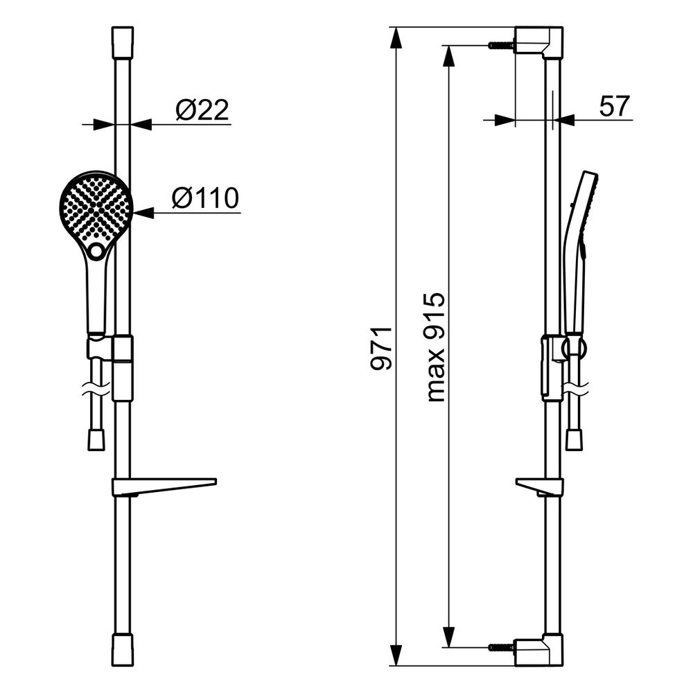 Hansa Viva Wandstangengarnitur, 3-strahlig, Länge 971mm, Brauseschlauch 175cm, Messing/... HANSA-44150330 4057304018145 (Abb. 6)