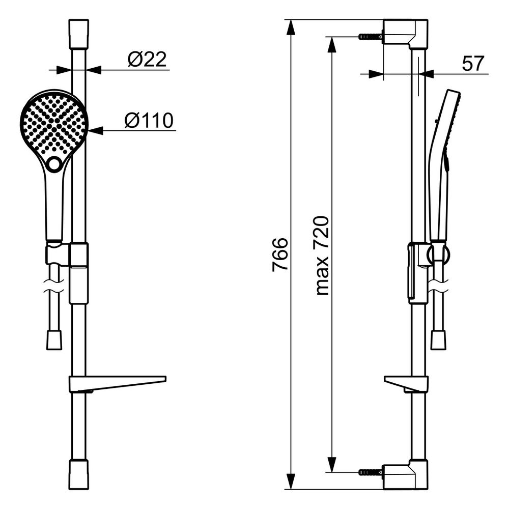 Hansa Viva Wandstangengarnitur, 3-strahlig, Länge 766mm, Brauseschlauch 175cm, 12l/min,... HANSA-44160210 4057304013041 (Abb. 6)