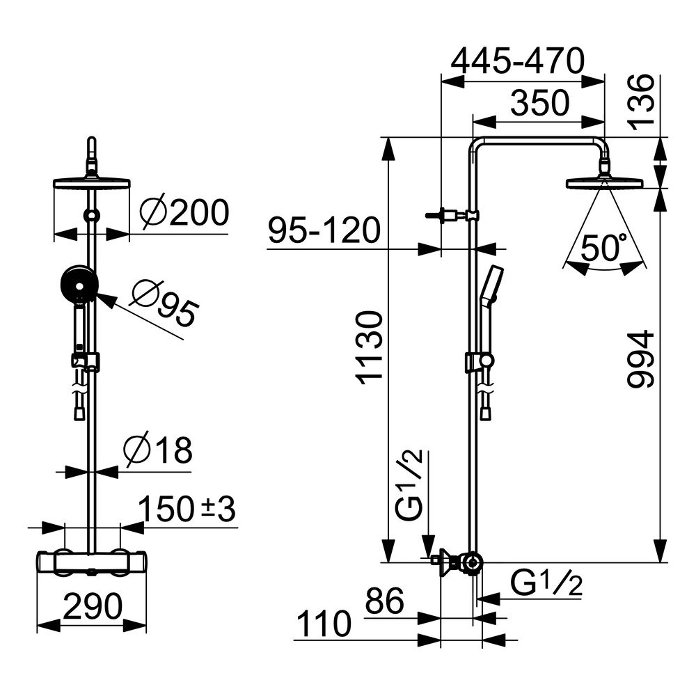 Hansa Micra Regenbrause-Duscharmatur, 3-strahlig, Ausladung 445-470mm, Chrom, 44350130... HANSA-44350130 4057304012877 (Abb. 6)