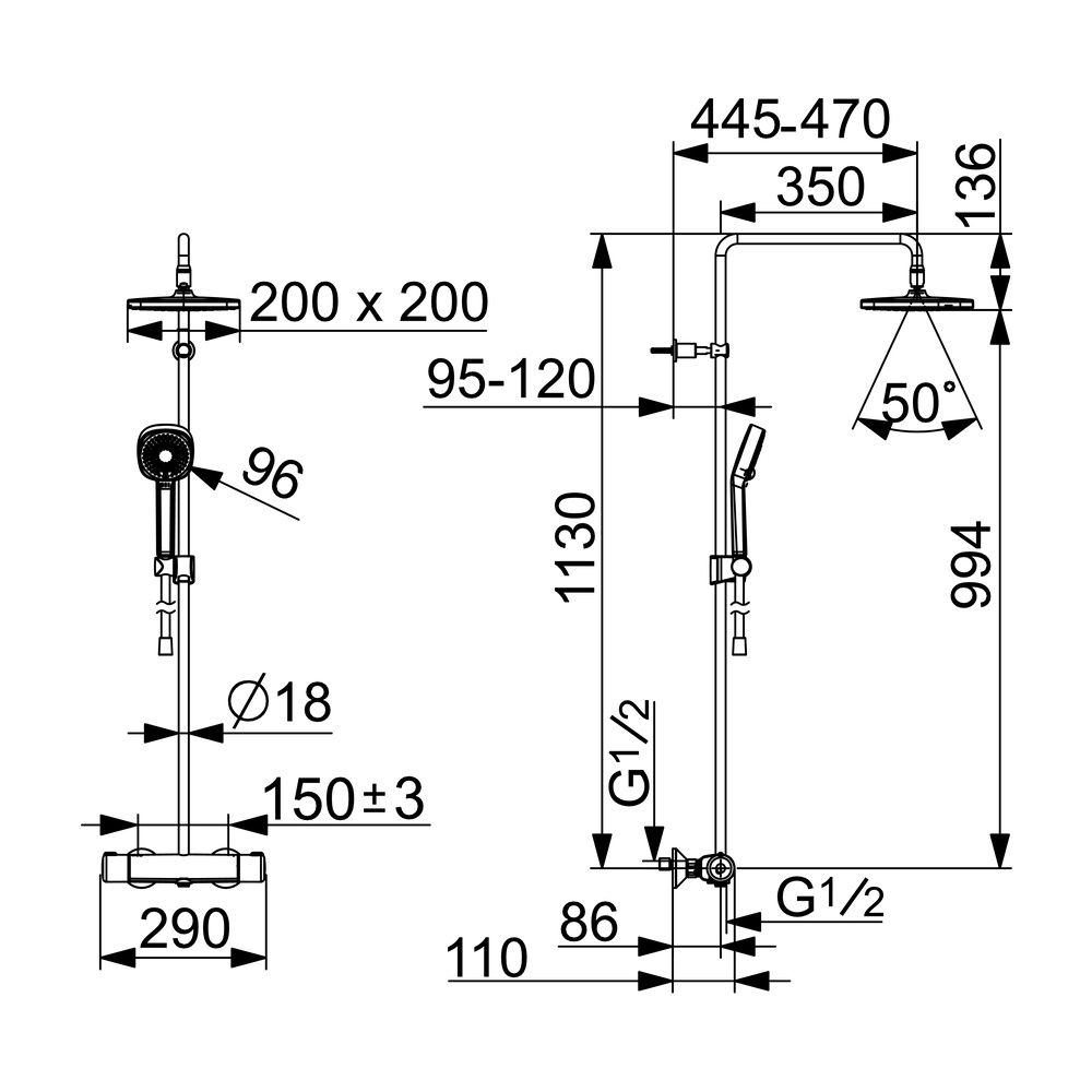 Hansa Micra Style Regenbrause-Duscharmatur, 3-strahlig, Ausladung 445-470mm, Chrom, 443... HANSA-44350230 4057304015960 (Abb. 6)