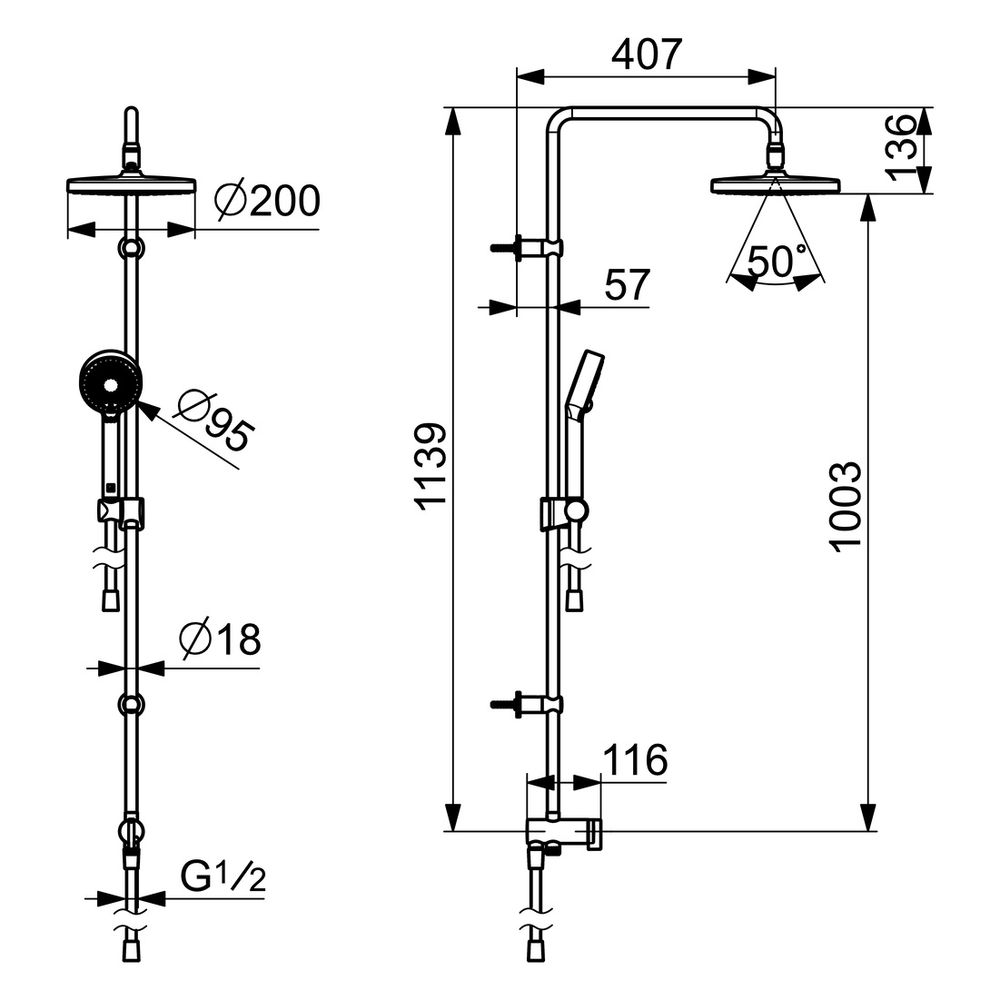 Hansa BasicJet Kopfbrause-Set, 3-strahlig, Ausladung 407mm, DN 15, Chrom, 44380200... HANSA-44380200 4057304010996 (Abb. 6)