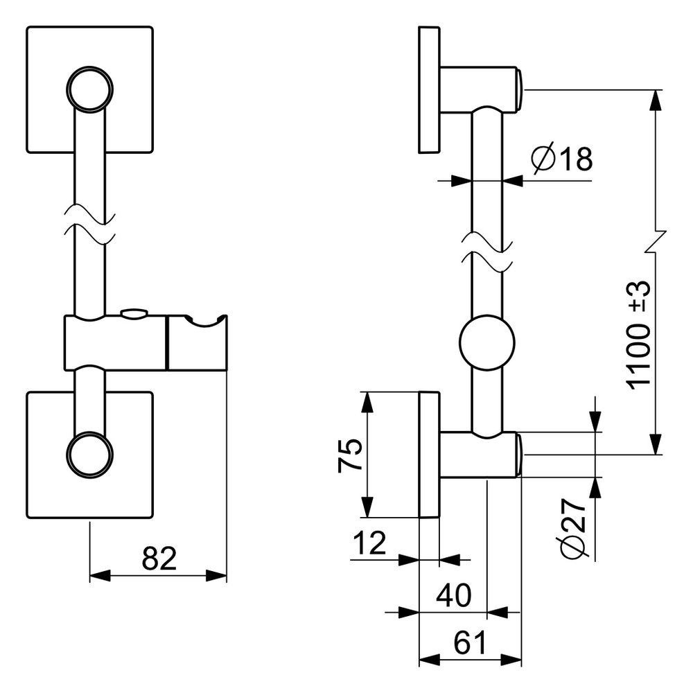 Hansa Wandstange, verstellbare Brausestangehalterung, kürzbar, Chrom, 44410100... HANSA-44410100 4015474190122 (Abb. 6)