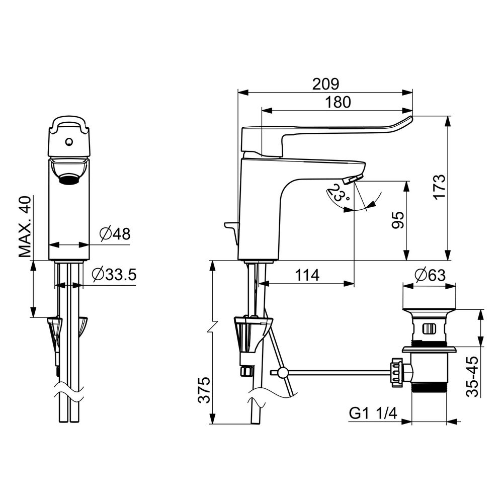 Hansa Clinica Einhebel Waschtischbatterie, Bügel-/Bedienhebel lang, Ausladung 114mm, DN... HANSA-45012185 4057304018886 (Abb. 6)