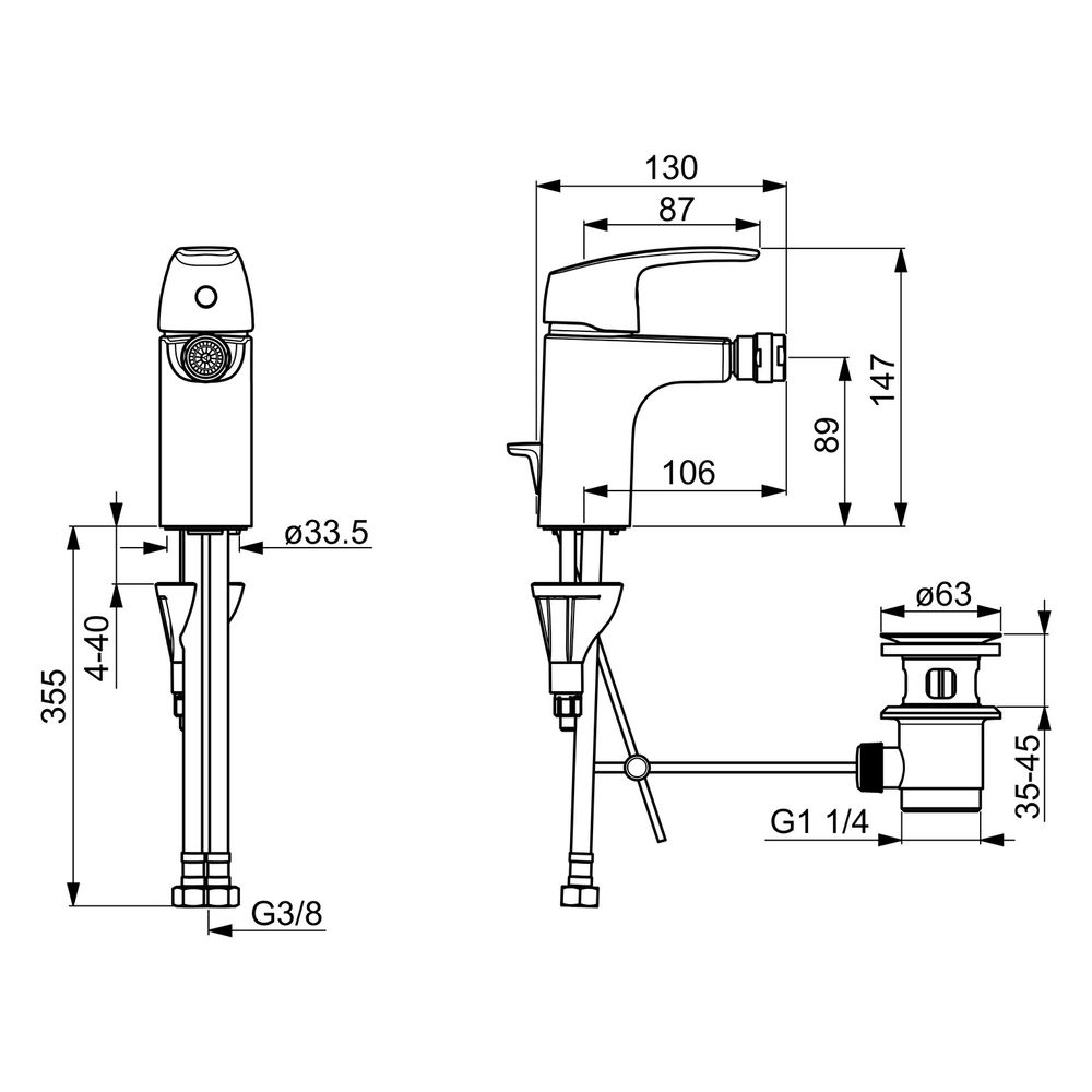 Hansa Pinto Einhebel-Bidetbatterie, Zugstangen-Ablaufgarnitur, Ausladung 106mm, DN 15, ... HANSA-45073283 4057304003097 (Abb. 6)