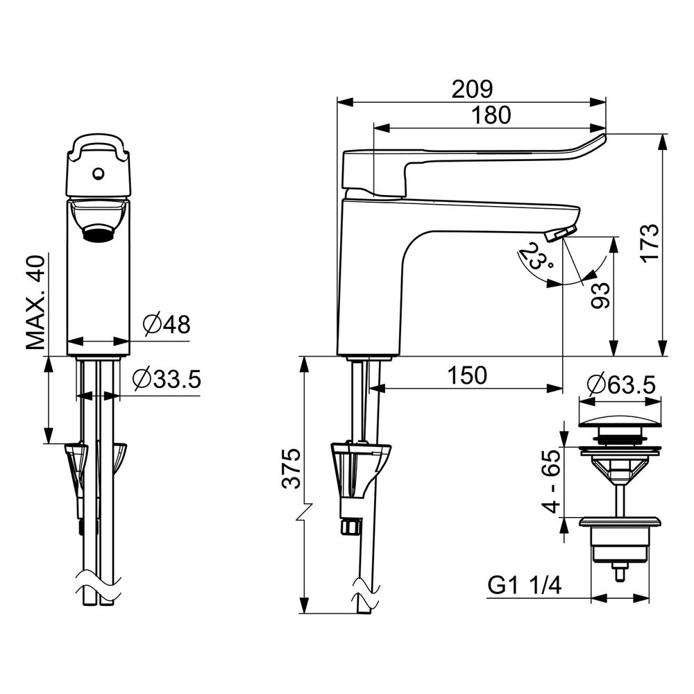 Hansa Clinica Einhebel-Waschtischbatterie, Bügel-/Bedienhebel lang, Ausladung 150mm, DN... HANSA-45222185 4057304018893 (Abb. 6)
