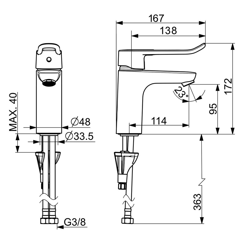 Hansa Care Einhebel-Waschtischbatterie, Bügelhebel, Bedienhebel lang, Ausladung 114mm, ... HANSA-46022286 4057304015625 (Abb. 6)