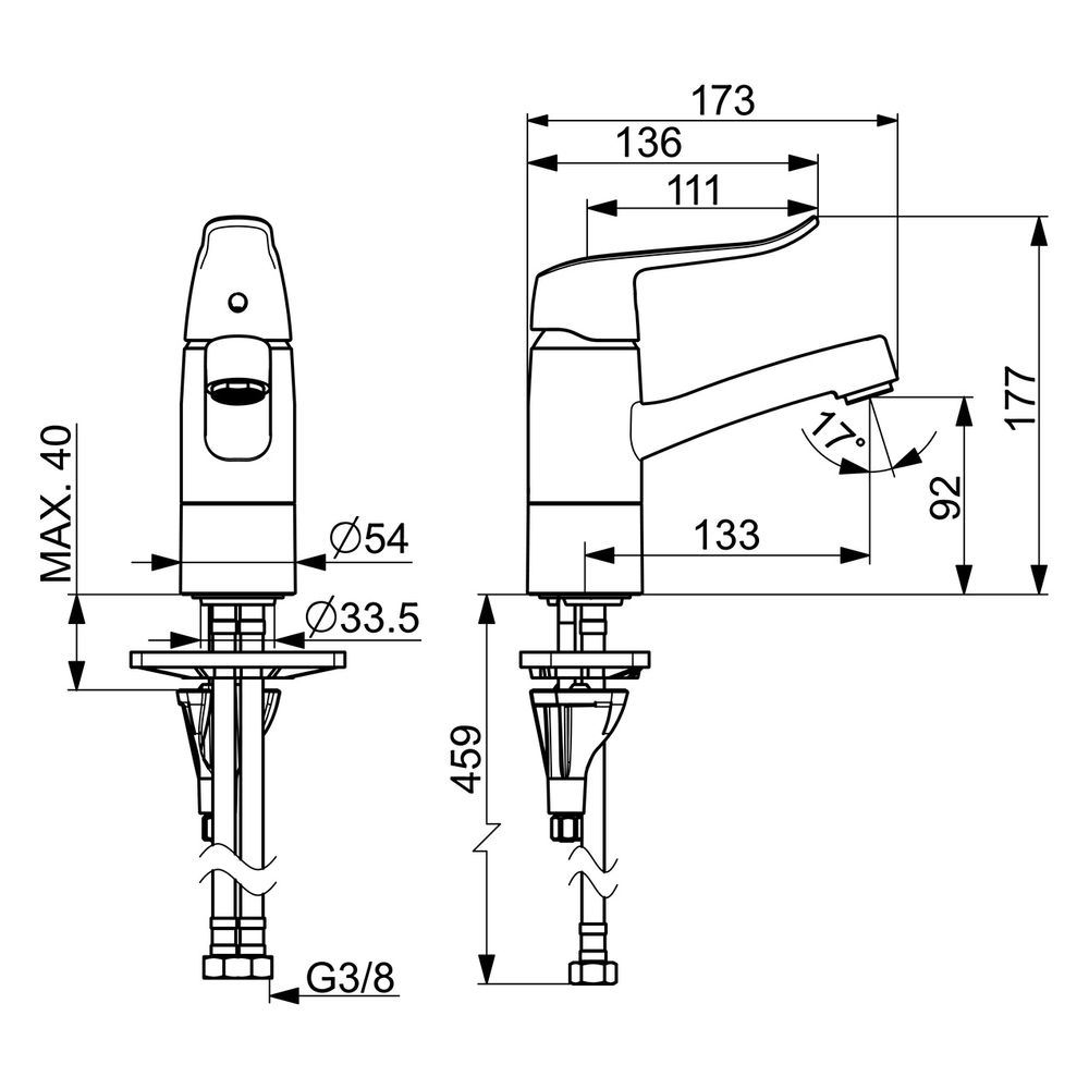 Hansa Care Einhebel-Waschtischbatterie Bedienhebel lang, Ausladung 133mm, DN 15, Chrom,... HANSA-46152206 4057304010781 (Abb. 6)