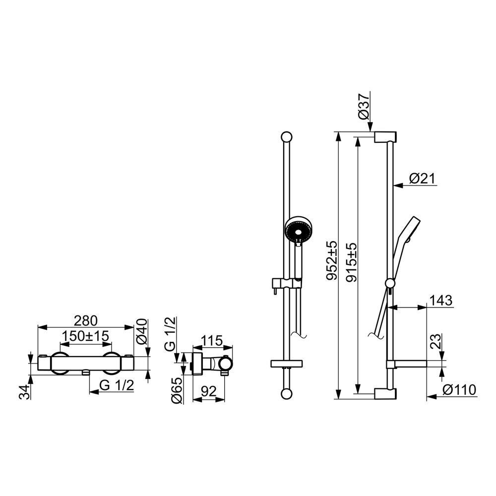 Hansa Prisma Brausebatterie mit Brausegarnitur 4808 3-strahlig DN15 Chrom... HANSA-48080131 4015474259324 (Abb. 6)