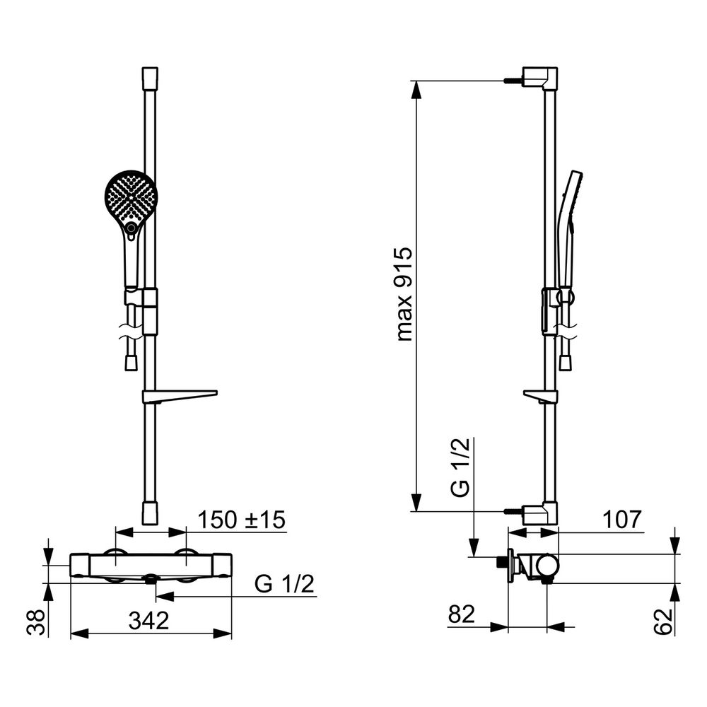 Hansa Optima Brausebatterie, Wandmontage, Thermostat, 3-strahlig, Matt-Schwarz, 48130... HANSA-4813033133 4057304025358 (Abb. 6)