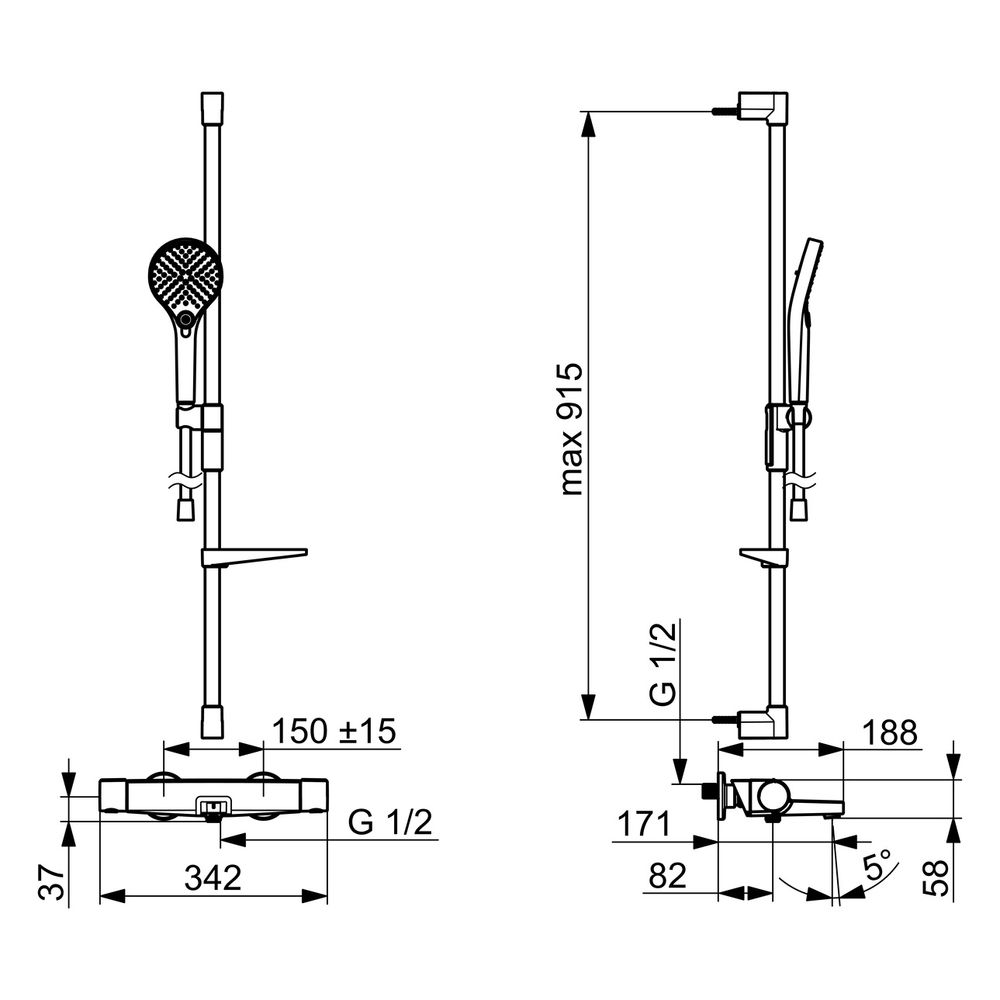 Hansa Optima Wannen- und Brausearmatur, 110mm, Thermostat, 3-strahlig, Messing, Chrom, ... HANSA-48372331 4057304018190 (Abb. 6)
