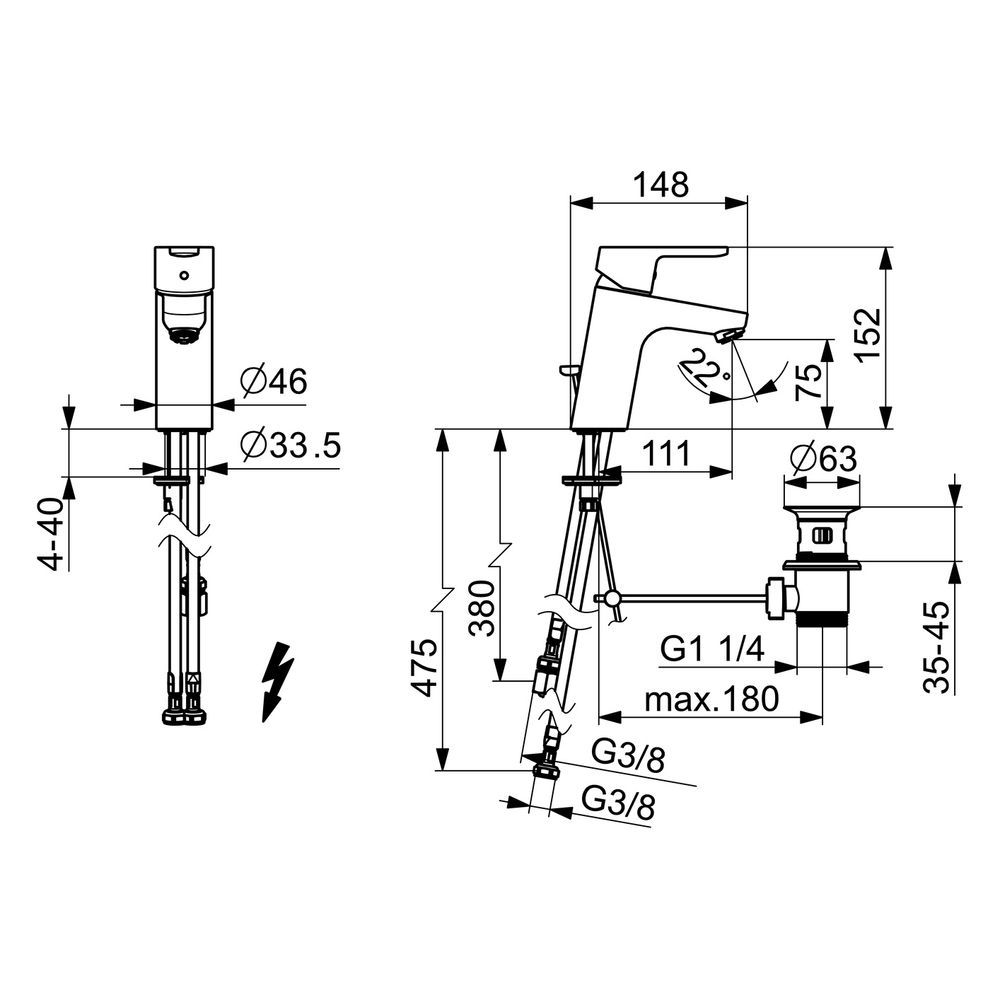 Hansa Primo XL Einhebel-Waschtischbatterie, Kupferrohr, Zugstangen-Ablaufgarnitur, Ausl... HANSA-49381103 4015474262119 (Abb. 4)