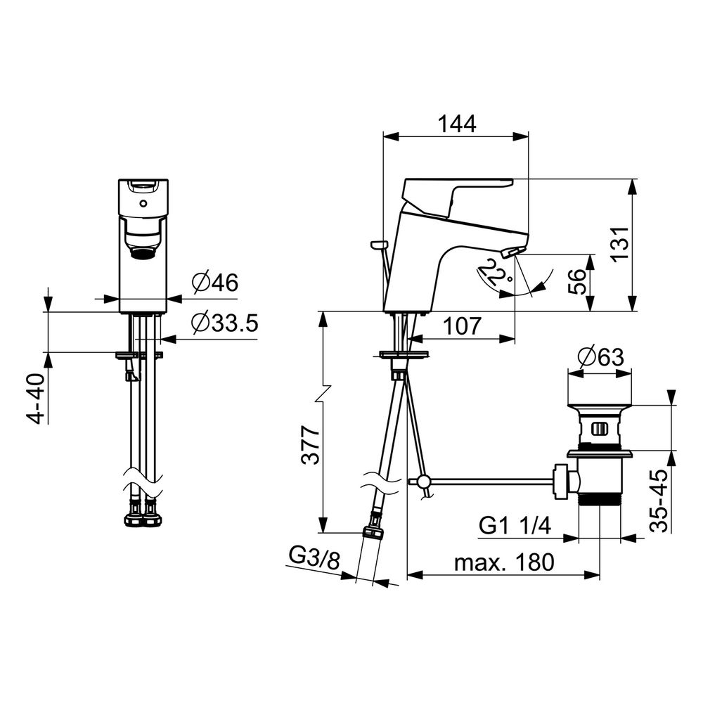 Hansa Primo Einhebel-Waschtischbatterie, Zugstangen-Ablaufgarnitur, Ausladung 107mm, DN... HANSA-49402203 4015474253988 (Abb. 4)