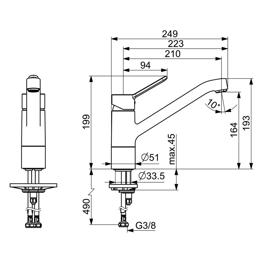 Hansa Primo Einhebel-Küchenarmatur, Ausladung 210mm, DN 15, Chrom, 49482203... HANSA-49482203 4015474261068 (Abb. 4)