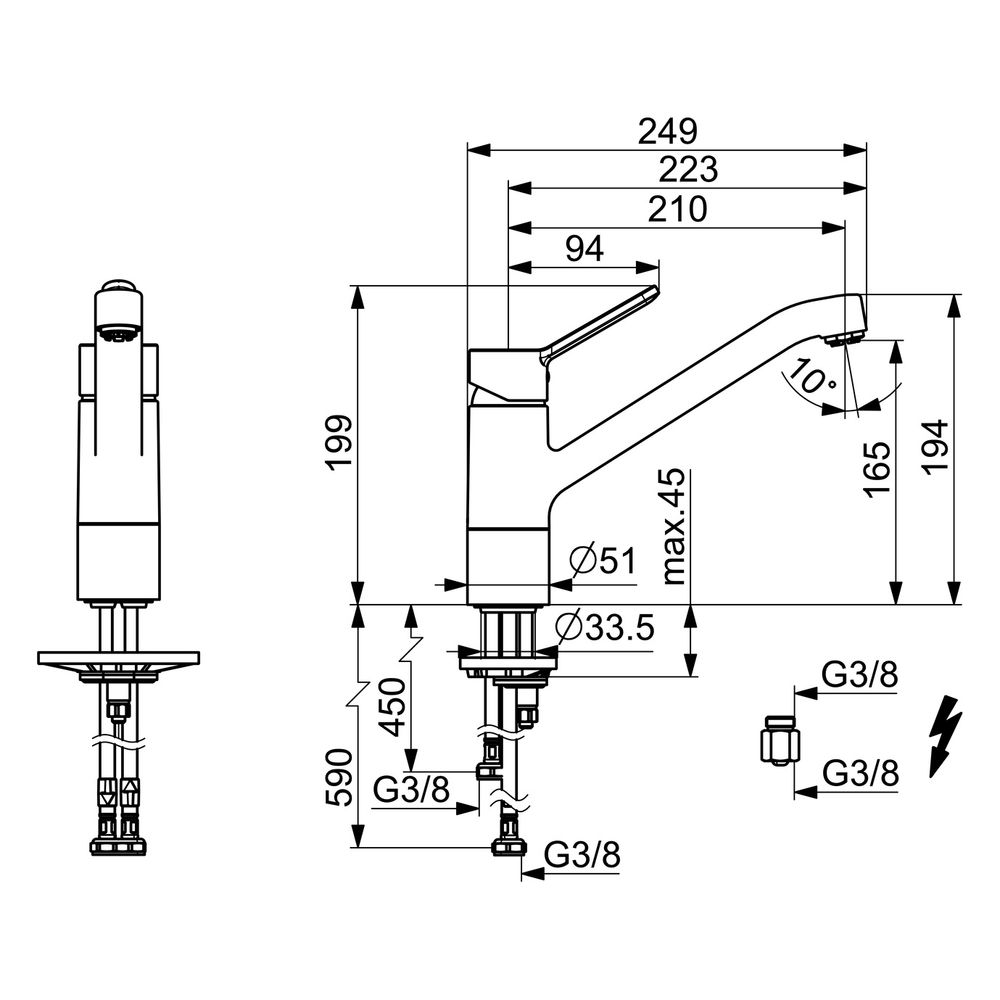 Hansa Primo Einhebel-Küchenarmatur, Niederdruck, Kupferrohr, Ausladung 210mm, DN 15, Ch... HANSA-49491103 4015474268289 (Abb. 4)