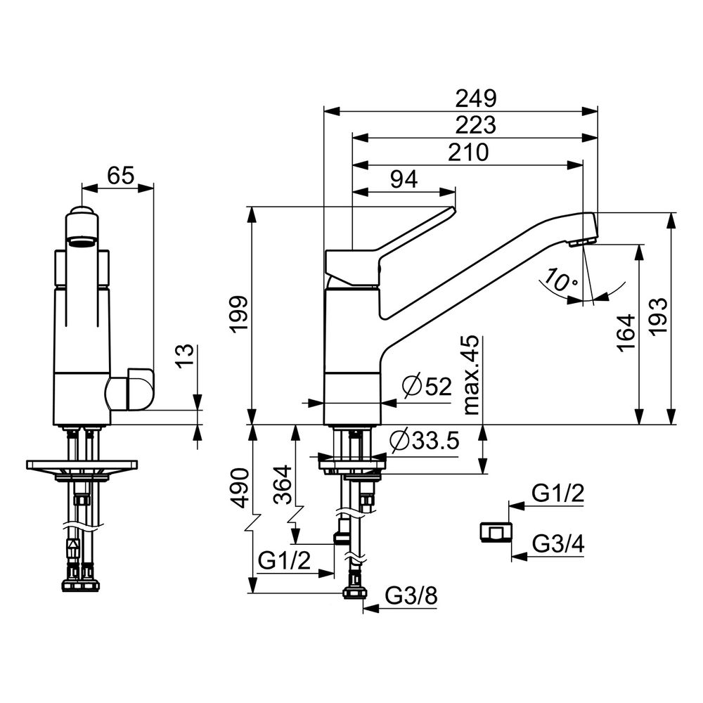Hansa Primo Einhebel-Küchenarmatur mit Spülmaschinenventil, Ausladung 210mm, DN 15, Chr... HANSA-49502203 4015474261082 (Abb. 4)