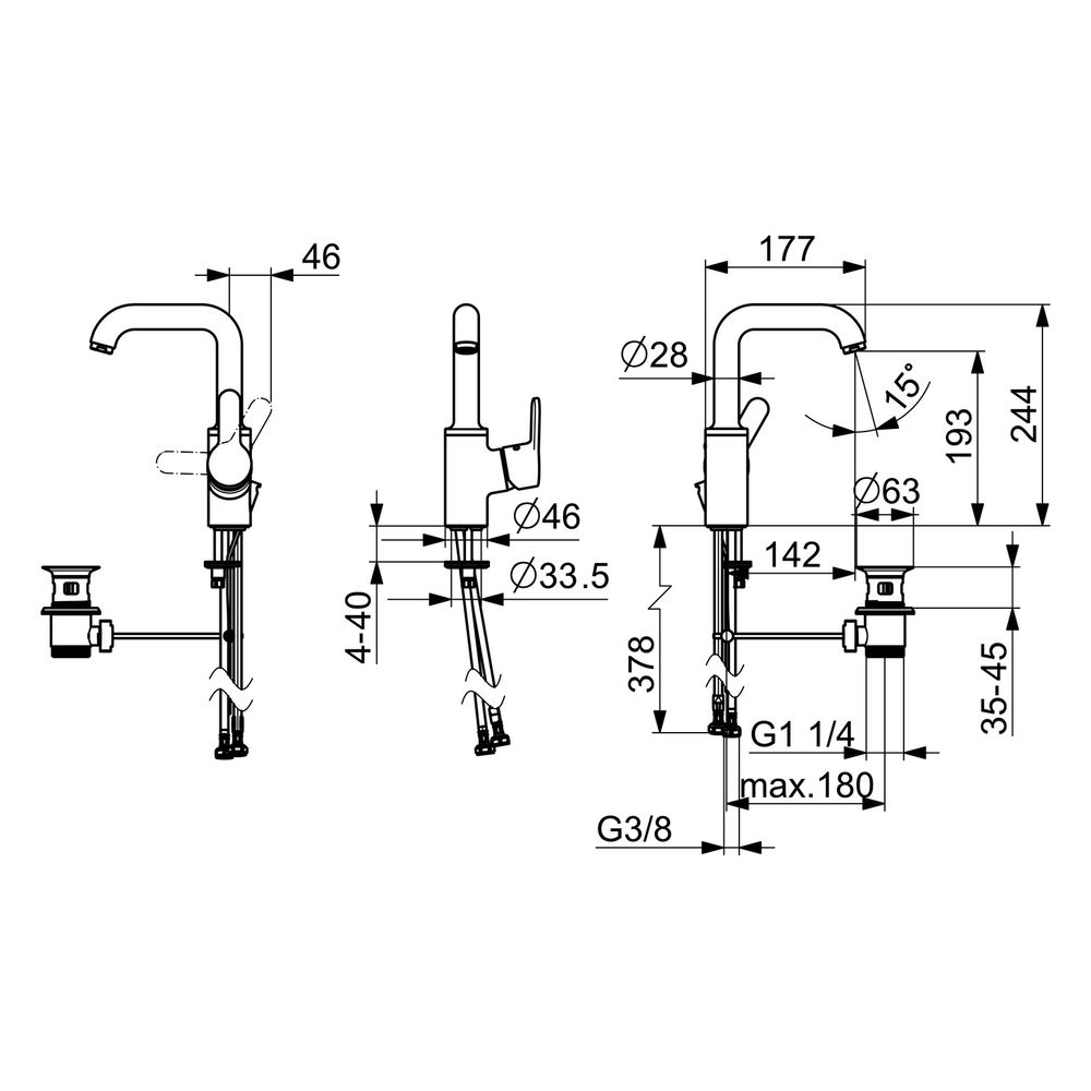 Hansa Primo Einhebel-Waschtischbatterie, Zugstangen-Ablaufgarnitur, Ausladung 142mm, DN... HANSA-49542203 4015474274884 (Abb. 4)