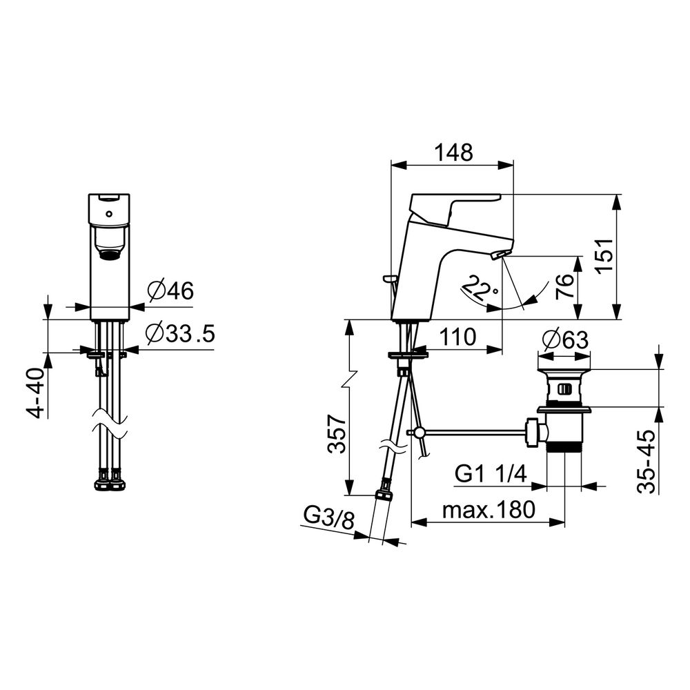 Hansa Primo XL Einhebel-Waschtischbatterie, Zugstangen-Ablaufgarnitur, Ausladung 110mm,... HANSA-49562203 4015474262072 (Abb. 4)