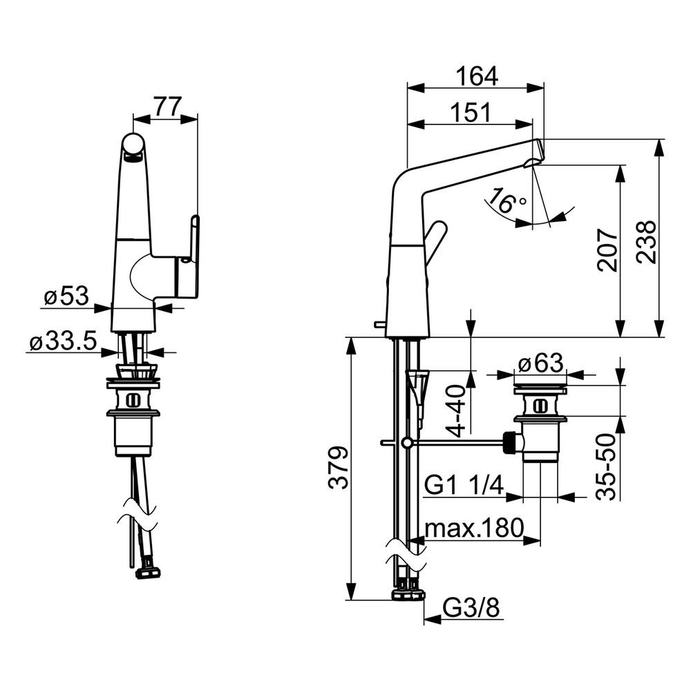 Hansa Designo Style Einhebel-Waschtischbatterie, Ausladung 151mm, DN 15, Zugstangen-Abl... HANSA-51032283 4057304006388 (Abb. 6)
