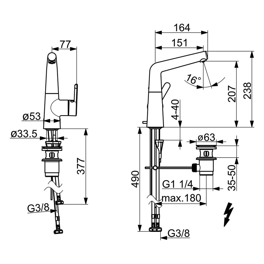 Hansa Designo Style Einhebel-Waschtischbatterie Niederdruck, Ausladung 151mm, Zugstange... HANSA-51211183 4057304007538 (Abb. 6)