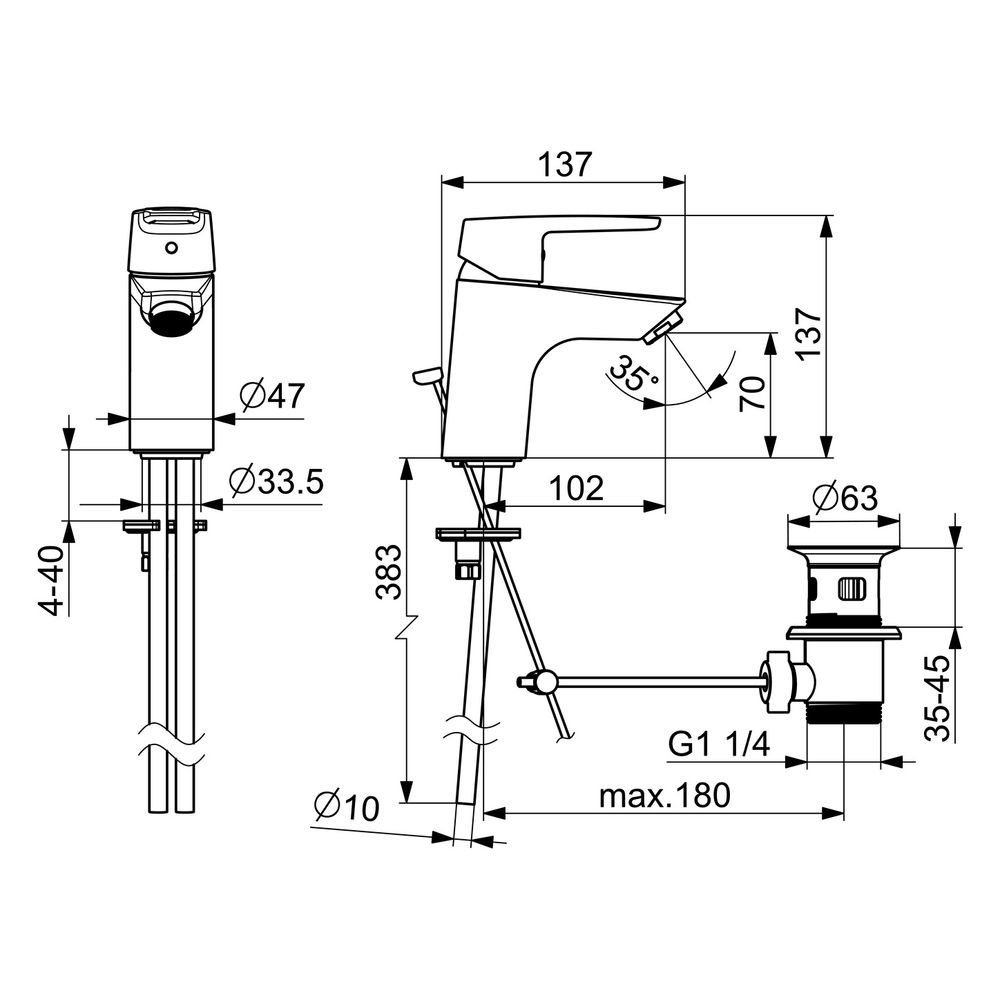Hansa Polo Einhebel-Waschtischbatterie, Kupferrohr, Zugstangen-Ablaufgarnitur, Ausladun... HANSA-51402193 4057304005343 (Abb. 4)