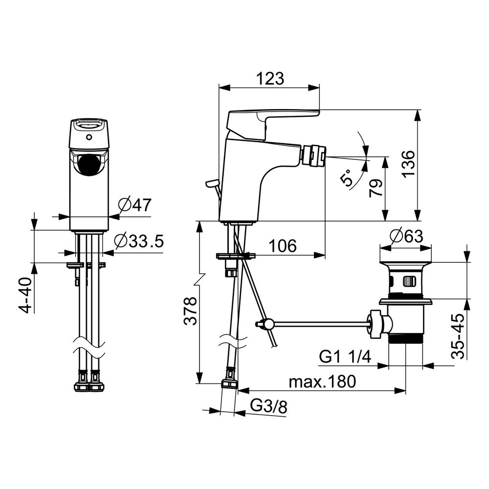 Hansa Polo Einhebel-Bidetbatterie, Zugstangen-Ablaufgarnitur Ausladung 106mm, DN 15, Ch... HANSA-51433293 4057304004018 (Abb. 6)