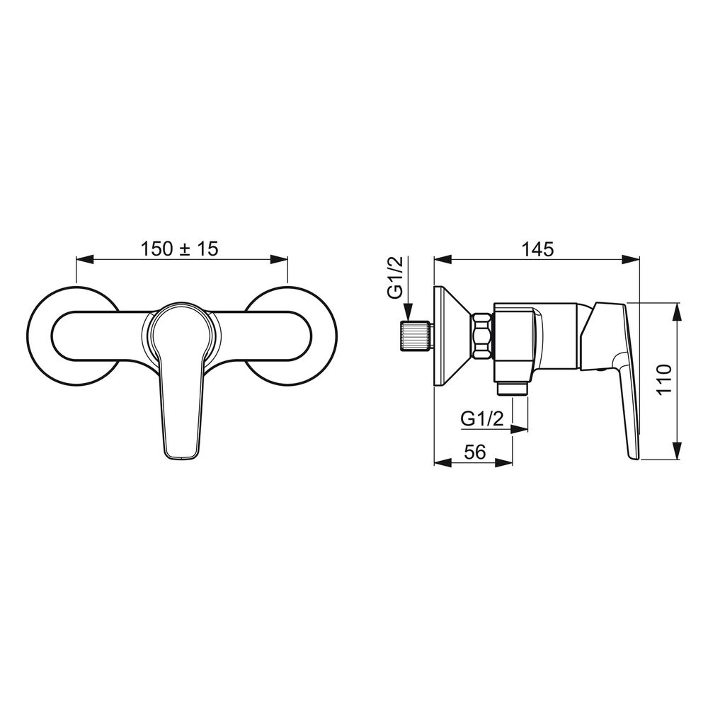 Hansa Polo Einhebel-Brausebatterie, Ausladung 56mm, DN 15, Chrom, 51450163... HANSA-51450163 4057304004025 (Abb. 6)