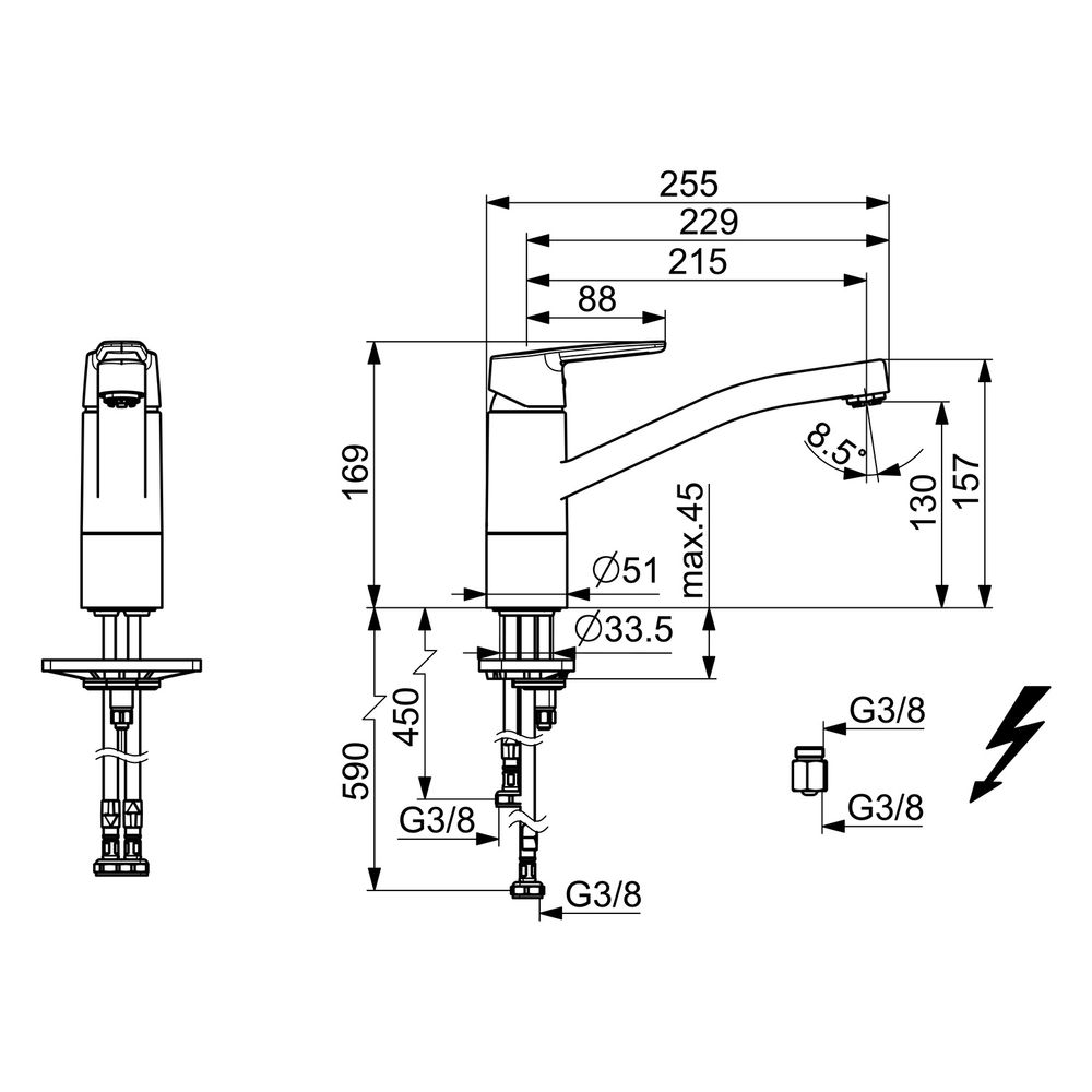 Hansa Polo Einhebel-Küchenarmatur, Niederdruck, Ausladung 215mm, DN 15, Chrom, 51591193... HANSA-51591193 4057304002892 (Abb. 6)